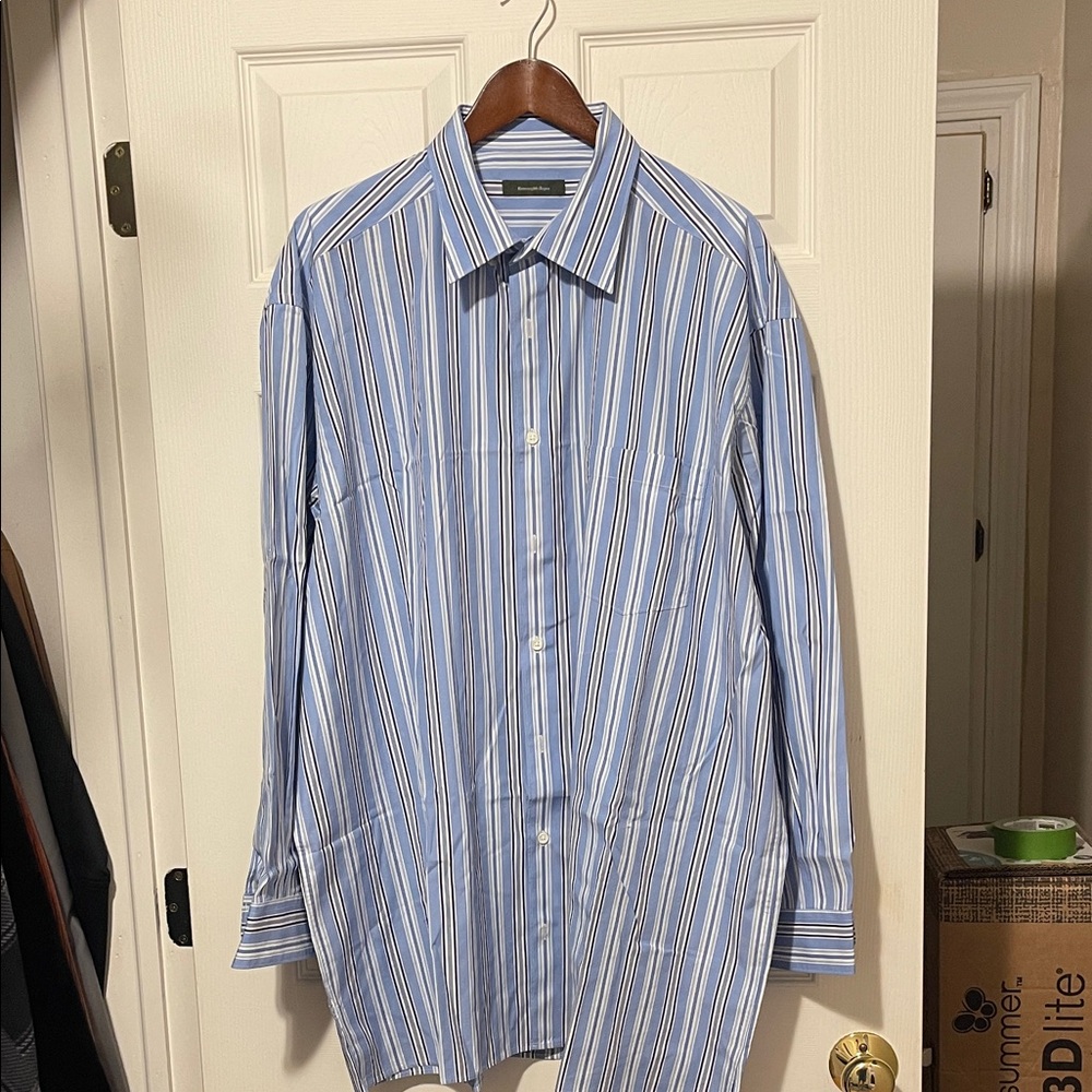 Ermenegildo Zegna Blue and White Striped Shirt